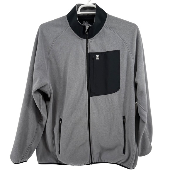 Huk Other - Huk Mens Fleece Jacket Full Zip Gray Black Chest Pocket Long Sleeve Size XXL